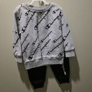 Champion Gray and Black Logo Sweatshirt and Pants Set